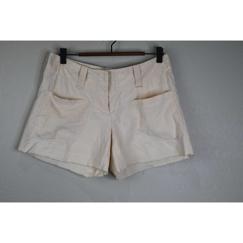 Helmut Lang Womens Button Fly Shorts Size 40 Off White Mid-Rise Patch Pocket